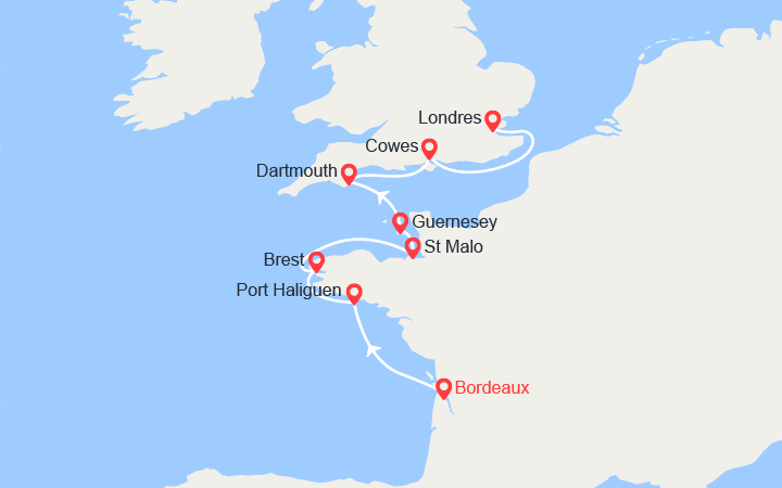 Carte itinéraire croisière Paysages et Iles d' Atlantique Nord