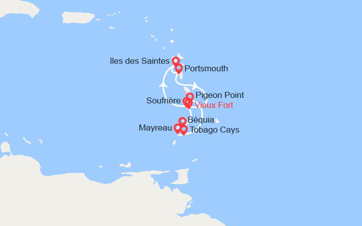 Carte itinéraire croisière Perles des Antilles