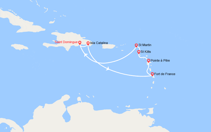 Carte itinéraire croisière Rép. Dominicaine, Antilles