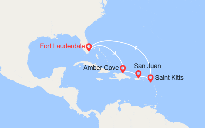 Carte itinéraire croisière Rép Dominicaine, Porto Rico, Saint-Kitts
