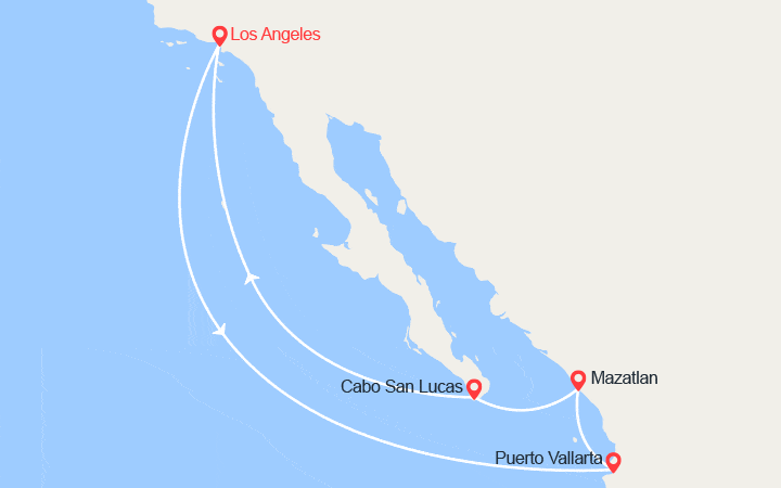 Carte itinéraire croisière Riviera Mexicaine : Puerto Vallarta, Mazatlan, Cabon San Lucas