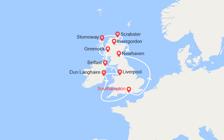 Carte itinéraire croisière Royaume-Uni, Irlande