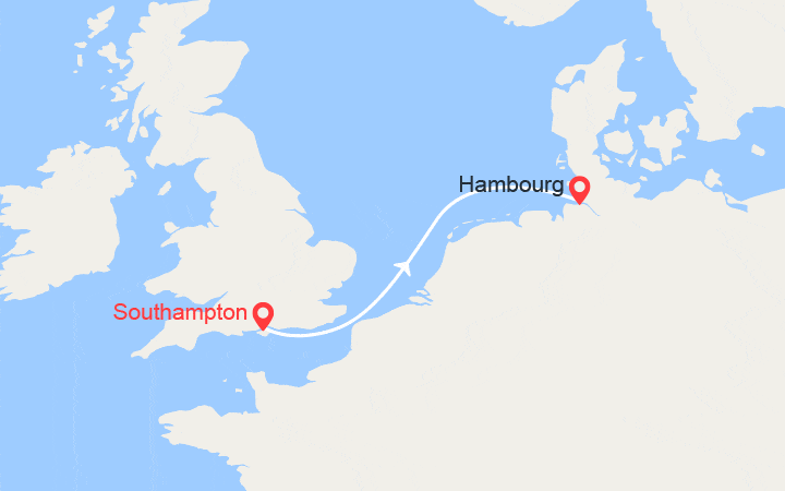 Carte itinéraire croisière Southampton,Hambourg