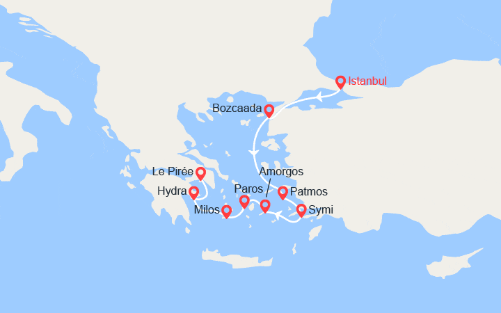 Carte itinéraire croisière Splendeurs antiques de mer Égée