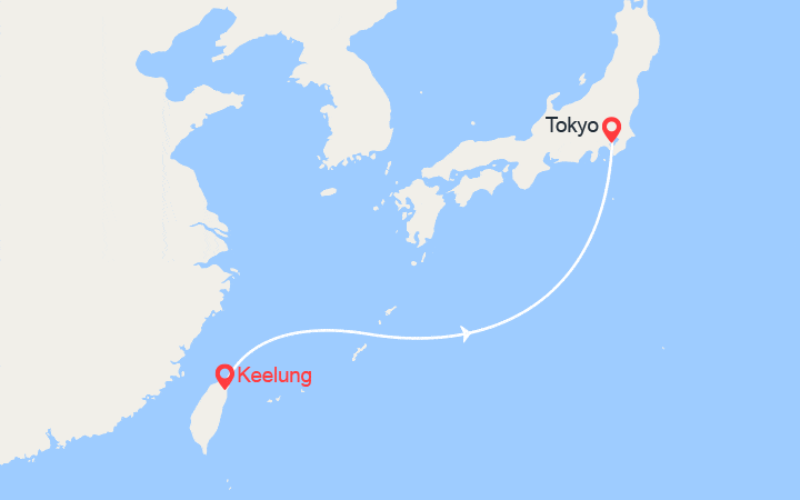 Carte itinéraire croisière Taïwan, Japon