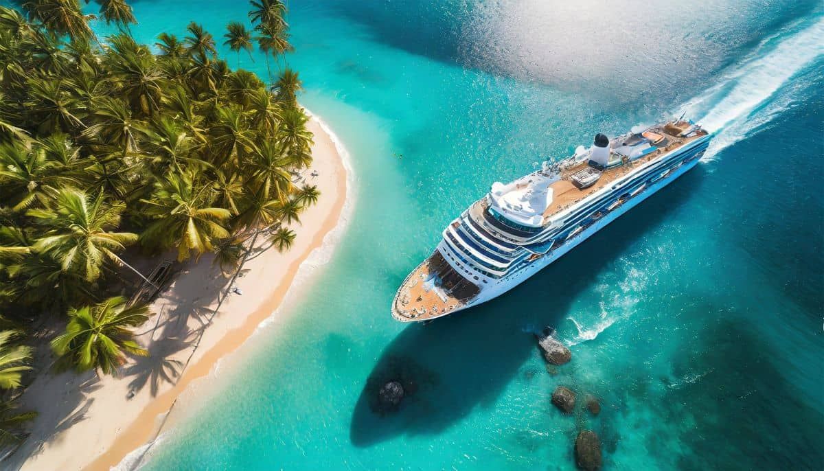 Croisière dans les Caraïbes : navire, plage de sable blanc et eaux turquoise